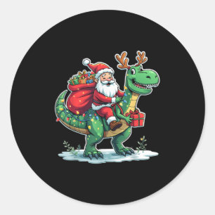 Weihnachtsmann Reitet Dinosaurier T Rex Hirsch Wei Runder Aufkleber