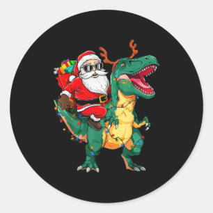 Weihnachtsmann reitet Dinosaurier T Rex Lustiges W Runder Aufkleber