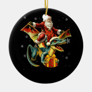 Weihnachtsmann Reitet Dinosaurier T-Rex Weihnachte Keramik Ornament