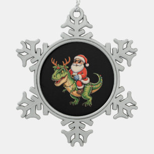 Weihnachtsmann Reitet Dinosaurier T Rex Weihnachte Schneeflocken Zinn-Ornament