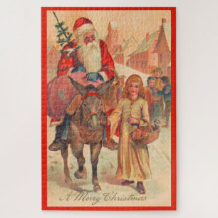 Weihnachtsmann reitet einen Esel Frohe Weihnachten