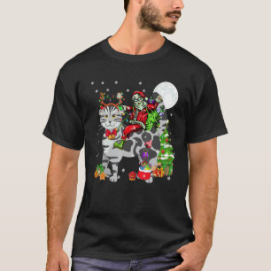 Weihnachtsmann reitet Rentier Scottish Fold Katze T-Shirt