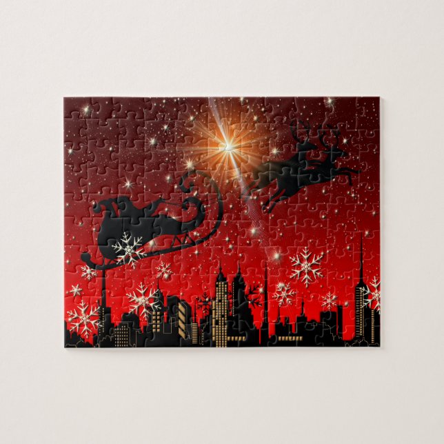 Weihnachtsmann-Ren und Pferdeschlitten-Fliegen (Horizontal)