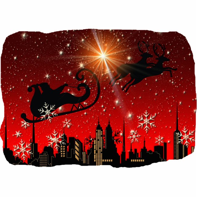 Weihnachtsmann-Ren und Pferdeschlitten-Fliegen Freistehende Fotoskulptur (Vorne)
