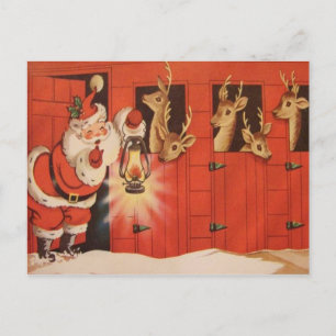 Weihnachtsmann-Rentier-Feiertags-Postkarte im Vint Feiertagspostkarte