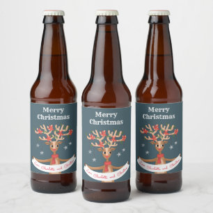 Weihnachtsmann-Rentier-Label Bierflaschenetikett