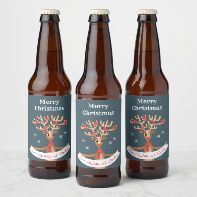 Weihnachtsmann-Rentier-Label Bierflaschenetikett (Flaschen)