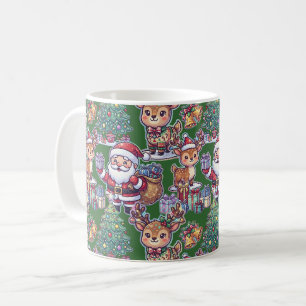 Weihnachtsmann-Rentier-Muster Weihnachten Grün Kaffeetasse