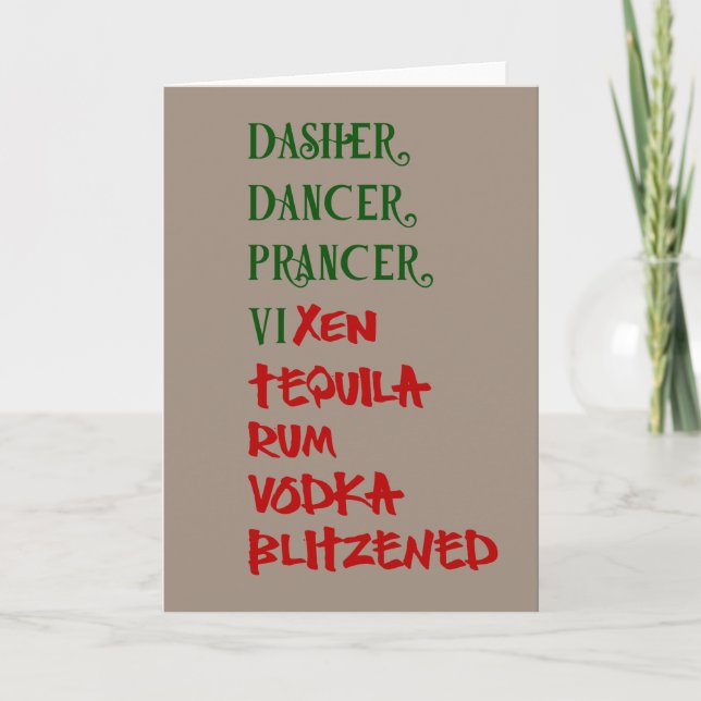 Weihnachtsmann-Rentier trinkt Namen Karte (Vorderseite)