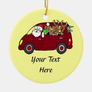 Weihnachtsmann, Rentier und Elfen in Van Keramik Ornament