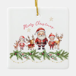Weihnachtsmann, Rentier und Kinder Weihnachtsschmu Keramikornament
