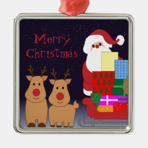 Weihnachtsmann & Rentier Weihnachtsbaumschmuck Silbernes Ornament