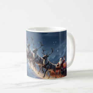 Weihnachtsmann-Rentiere-Schlitten unter Mondlicht Kaffeetasse