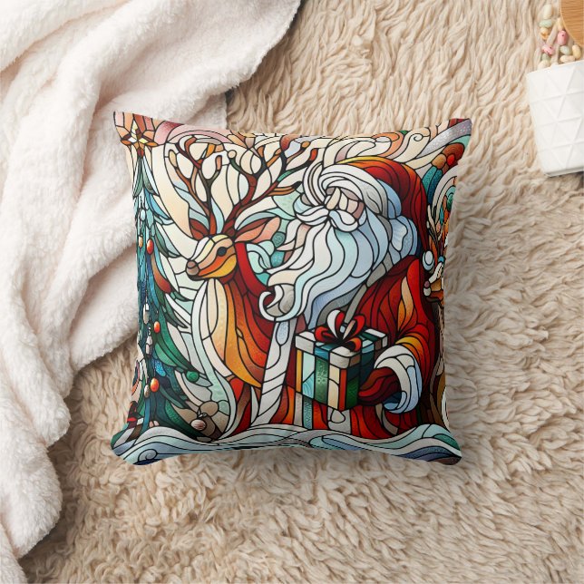 Weihnachtsmann, Rentiere und Geschenke von Bäumen Kissen (Decke)