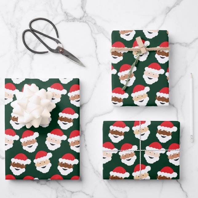 Weihnachtsmann Rote grüne Haut Tone Weihnachten Geschenkpapier Set (Vorderseite)