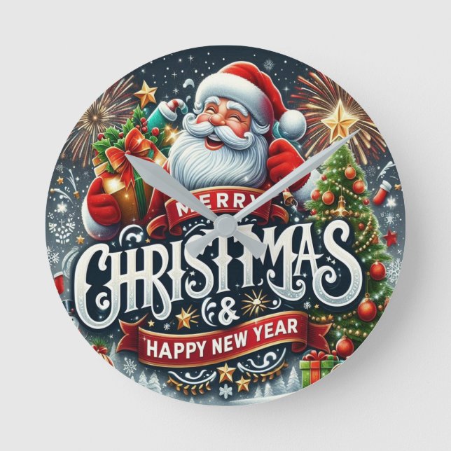 Weihnachtsmann Runde Wanduhr (Vorderseite)