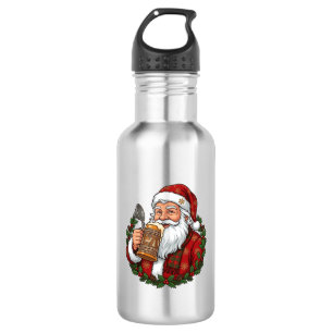 Weihnachtsmann Santa Claus hält Bierglas Edelstahlflasche