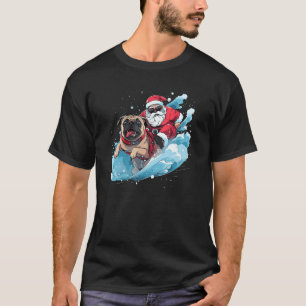 Weihnachtsmann Santa Claus reitet Pug Xmas Jungen T-Shirt