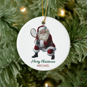 Weihnachtsmann Santa Claus spielt Tennis Personali Keramik Ornament