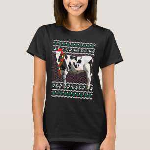 Weihnachtsmann Santa Hut Schwarz Weiß Kuh Hässlich T-Shirt