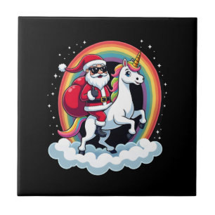 Weihnachtsmann Santa Reitender Einhorn Xmas Mädche Fliese