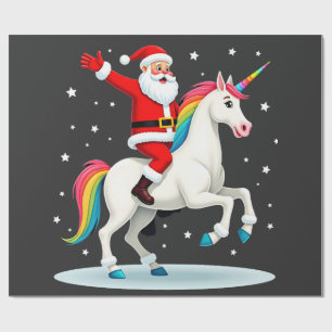 Weihnachtsmann Santa reitet auf Einhorn Xmas Mädch Geschenkpapier