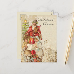 Weihnachtsmann Santa spielt Violine Kinder Baum Vi Feiertagspostkarte