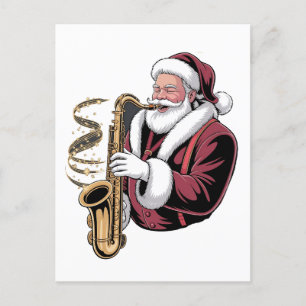 Weihnachtsmann Saxophon spielend Xmas Musiker Saxo Einladungspostkarte
