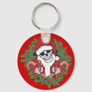 Weihnachtsmann-Schädel mit Kranz Schlüsselanhänger