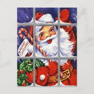 Weihnachtsmann schaut in Ihr Fenster Retro-Karte Postkarte
