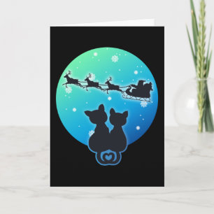 Weihnachtsmann Schlitten fahren mit Katzenliebhabe Karte