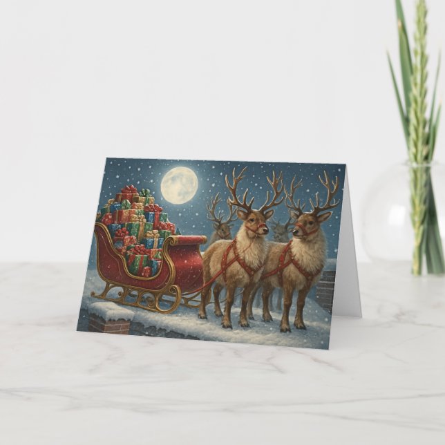 Weihnachtsmann-Schlitten Feiertagskarte (Vorderseite)