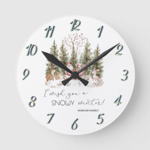  Weihnachtsmann, Schlitten, Geschenke Wald Weihnac Runde Wanduhr