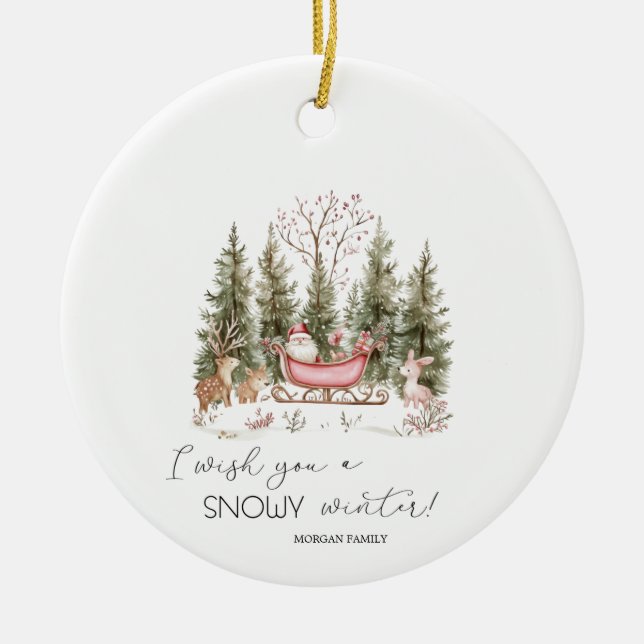 Weihnachtsmann, Schlitten, präsentiert Weihnachten Keramik Ornament (Vorne)