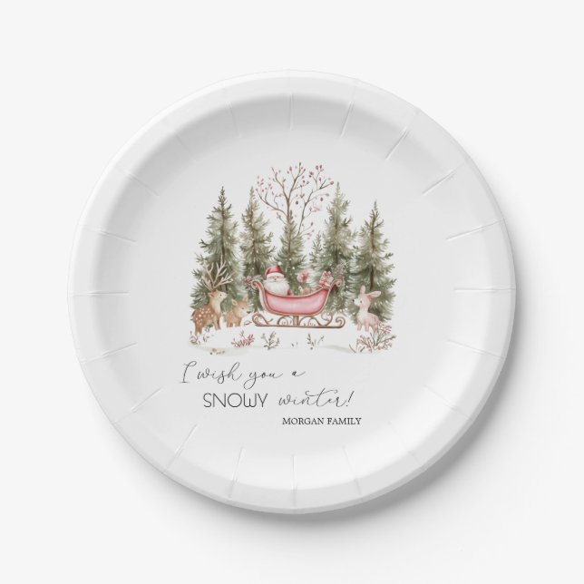 Weihnachtsmann, Schlitten, präsentiert Weihnachten Pappteller (Vorderseite)