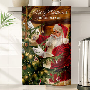 Weihnachtsmann schmückt personalisierten Weihnacht Geschirrtuch