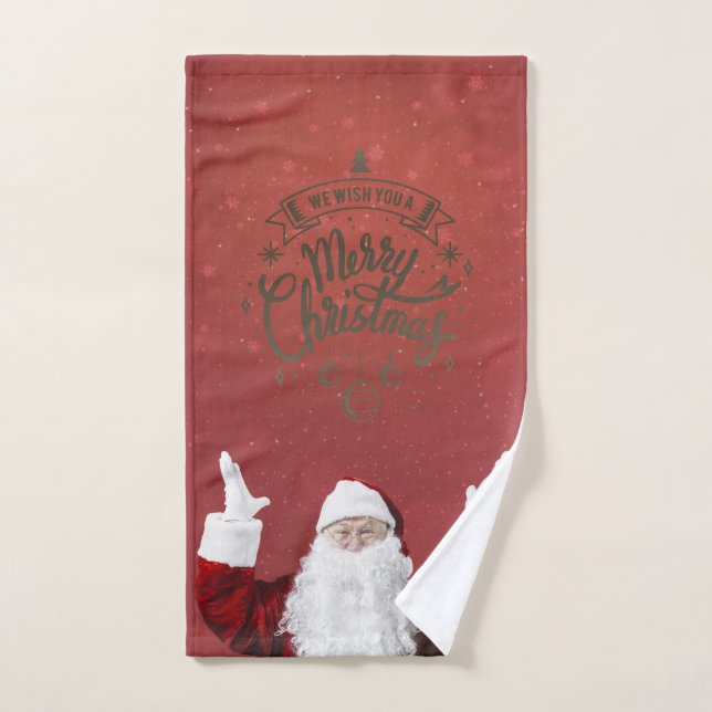 Weihnachtsmann, Schneeflocken, rot Badhandtuch Set (Handtuch)