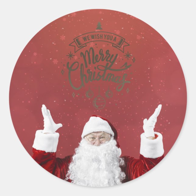 Weihnachtsmann, Schneeflocken, rot Runder Aufkleber (Vorderseite)