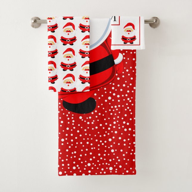 Weihnachtsmann, Schneeflocken und Monografie Weihn Badhandtuch Set (Insitu)