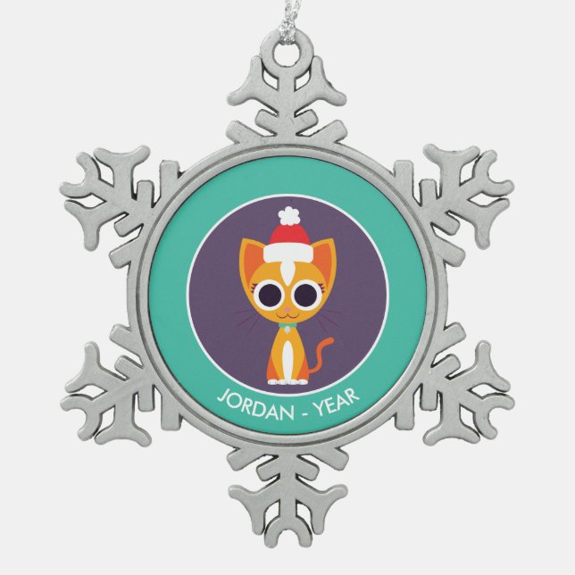 Weihnachtsmann Schneeflocken Zinn-Ornament (Vorderseite)