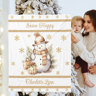 Weihnachtsmann-Schneemann-Decke mit Namen Gold für Fleecedecke