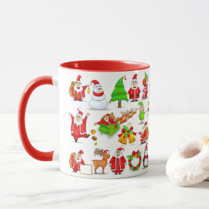 Weihnachtsmann, Schneemann, Elfen, Rentier, Pingui Tasse