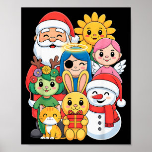 Weihnachtsmann Schneemann Hase Katze Engel Winter Poster