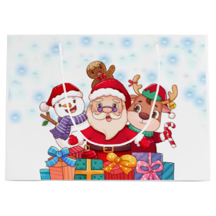 Weihnachtsmann, Schneemann und Rentier Cartoon Xma Große Geschenktüte