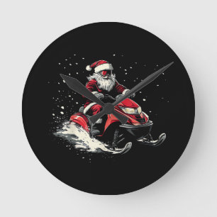 Weihnachtsmann Schneemobil Motor Schlitten Lustige Runde Wanduhr
