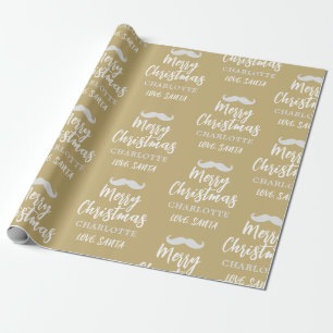 Weihnachtsmann-Schnurrbart Personalisiert Gold Wei Geschenkpapier