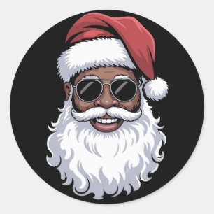 Weihnachtsmann Schwarz Xmas Santa Afro Afroamerika Runder Aufkleber