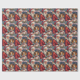 Weihnachtsmann Shetland Sheepdog Weihnachtskunst Geschenkpapier