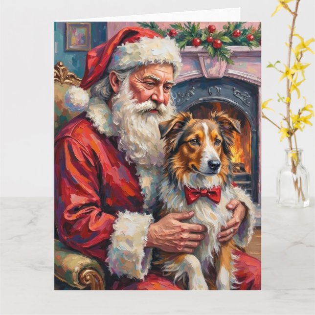 Weihnachtsmann Shetland Sheepdog Weihnachtskunst Karte (Gelbe Blume)