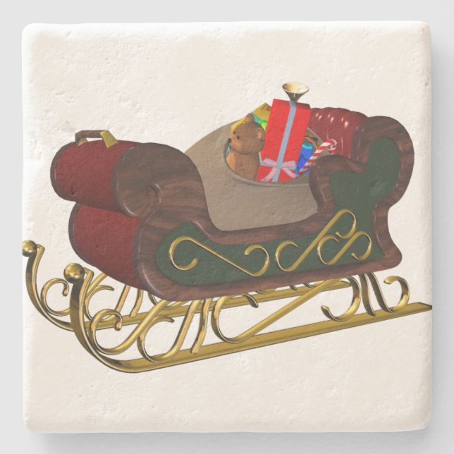Weihnachtsmann Sleigh in 3D Weihnachten Steinuntersetzer (Vorderseite)